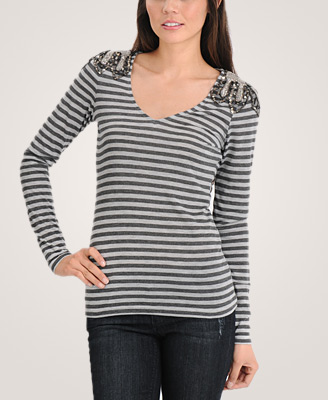 F21 Beaded Epaulet Striped Top