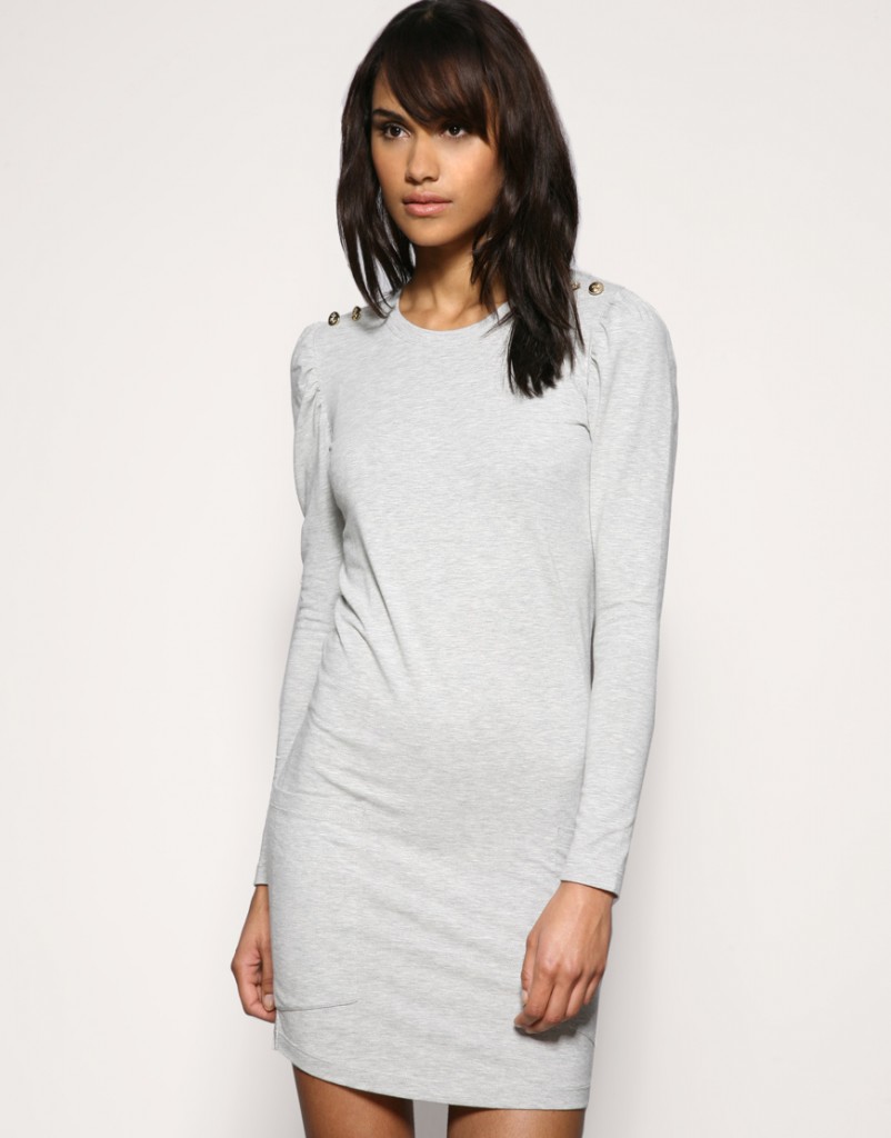 ASOS Puff Sleeve Gold Button Jersey Dress