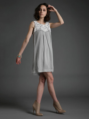 SILK EMBROIDERED NECK DRESS