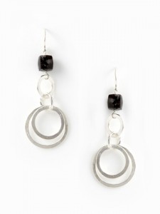 Silver and Black Garnet Drop Earrings