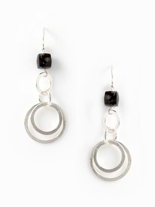 Silver and Black Garnet Drop Earrings