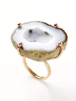 WHITE JASPER GEODE RING